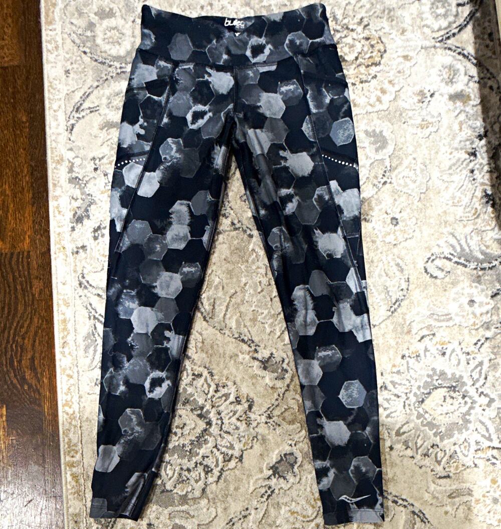 Saucony Bullet Series Women's XS Black/Gray Geometric Pull-On Stretch Leggings